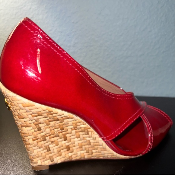 BCBG Max Azria Red Raisa Wicker Wedge Size 6 B - Picture 8 of 11